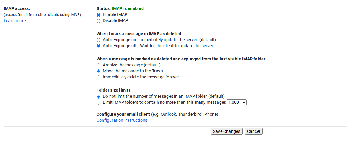 IMAP settings