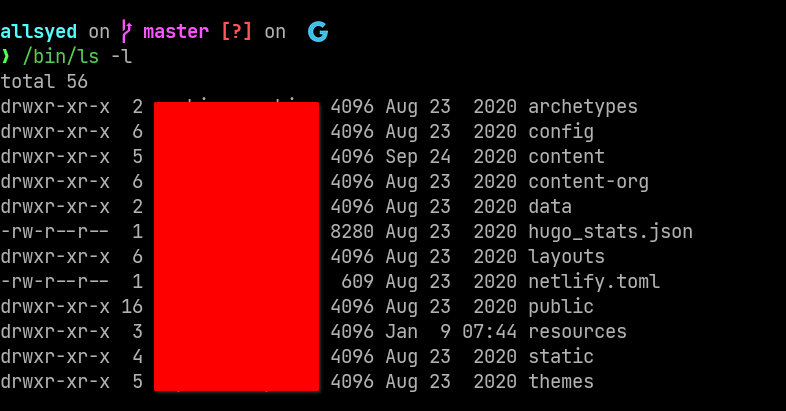 ls -l output of ls -la